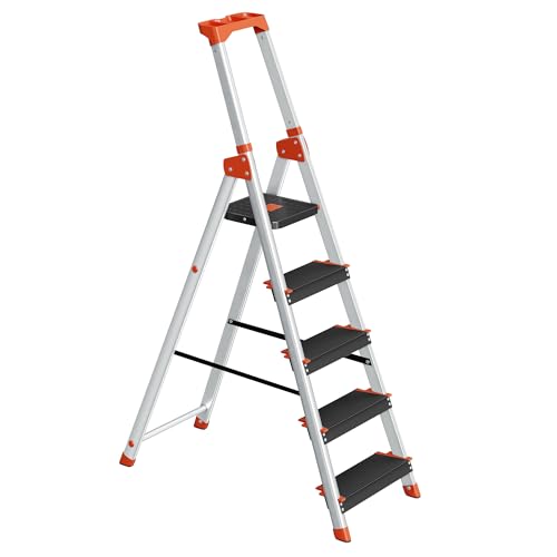 SONGMICS Leiter mit 5 Stufen, Aluleiter, 12...