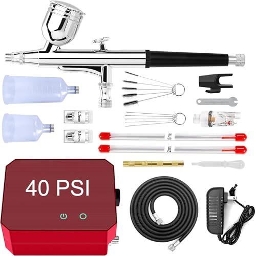 Powate 40 PSI Airbrush Set, Dual Action Multi...
