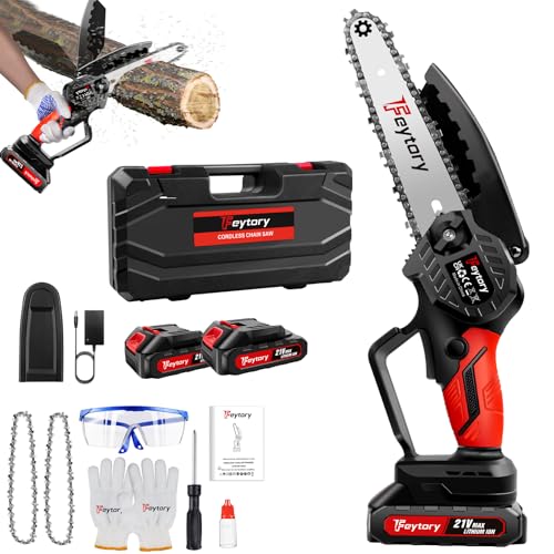 Akku Kettensäge 21V, 6 Zoll Rot Mini...