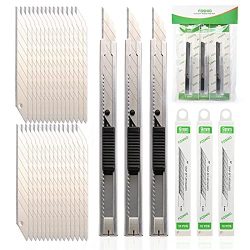 FOSHIO 3 Stück Cuttermesser 9mm mit 30 pcs...