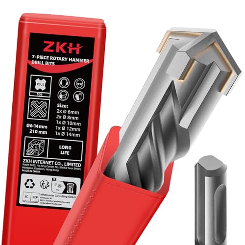 ZKH SDS Plus Bohrer Set 7 Stück, Betonbohrer...