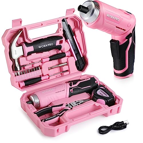 WORKPRO Werkzeugset Rosa pink 18 tlg. mit USB...
