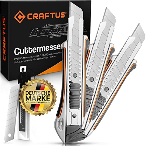 CRAFTUS® Profi Cuttermesser Set [3 Stück]...